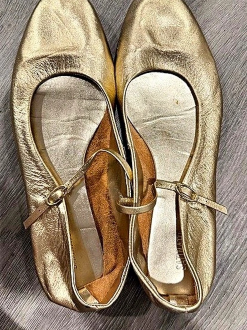 Brazilian Leather Metallic Ballet Flats in Gold